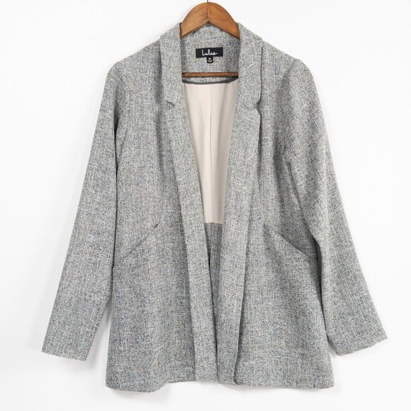 Lulus Promotion Gray Open Front Back Slit Lined Woven Wool Blazer Size Medium - Picture 3 of 12